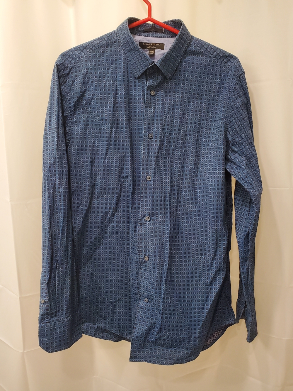 Banana Republic Slim Fit Teal Geometric Long-Sleeve Dress Shirt